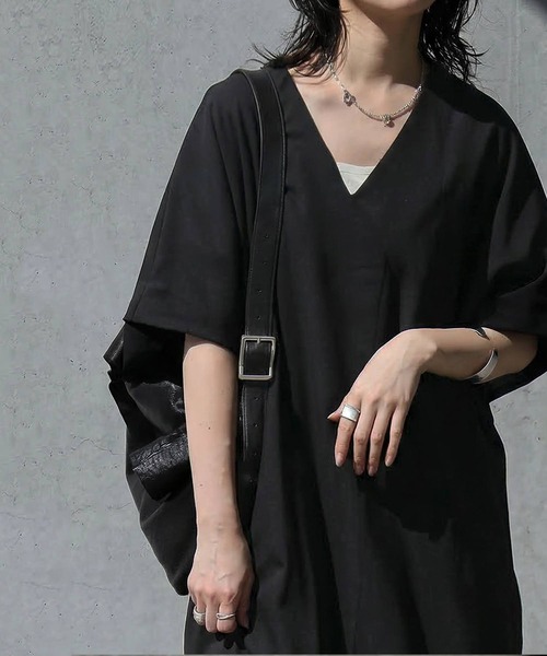antiqua（アンティカ）の「リネンタッチ フレンチスリーブ ワンピース（ワンピース・レディース・ブラック/ブラウン系その他/チャコールグレー/ナチュラル/レッド・P/R）」の21枚目の写真