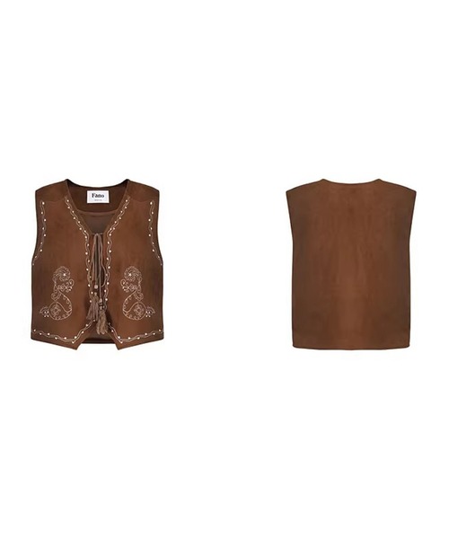 Fano Studios（ファノ ストゥディオズ）の「刺繍デザイン スエード調 Ｖネックベスト FC26W052【Fano Studios】【2026SS】（ベスト・レディース・ブラウン・S/M）」の13枚目の写真