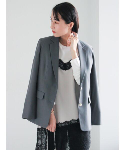 Te chichi（テチチ）の「シングルブレストテーラードジャケット《2026 spring catalog item》（ノーカラージャケット・レディース・ネイビー/グレー・F）」の2枚目の写真