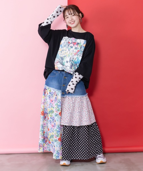 ScoLar(スカラー)の「161634:画家スカラーちゃんネコ柄チュール切替チュニック(チュニック・レディース・ブラック/オフホワイト/パープル・M)」の8枚目の写真