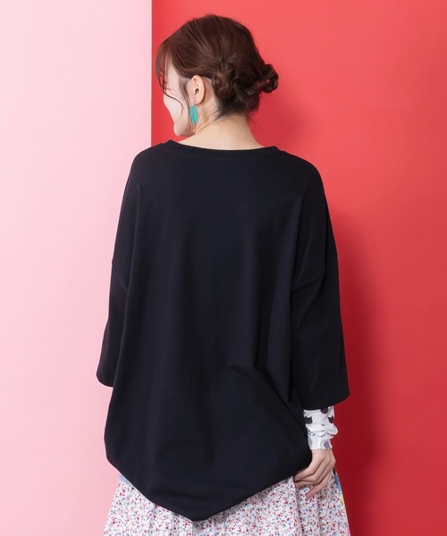 ScoLar(スカラー)の「161634:画家スカラーちゃんネコ柄チュール切替チュニック(チュニック・レディース・ブラック/オフホワイト/パープル・M)」の4枚目の写真