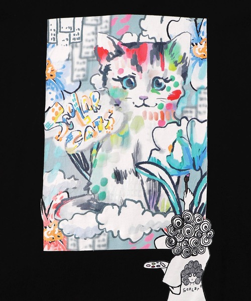 ScoLar(スカラー)の「161634:画家スカラーちゃんネコ柄チュール切替チュニック(チュニック・レディース・ブラック/オフホワイト/パープル・M)」の19枚目の写真