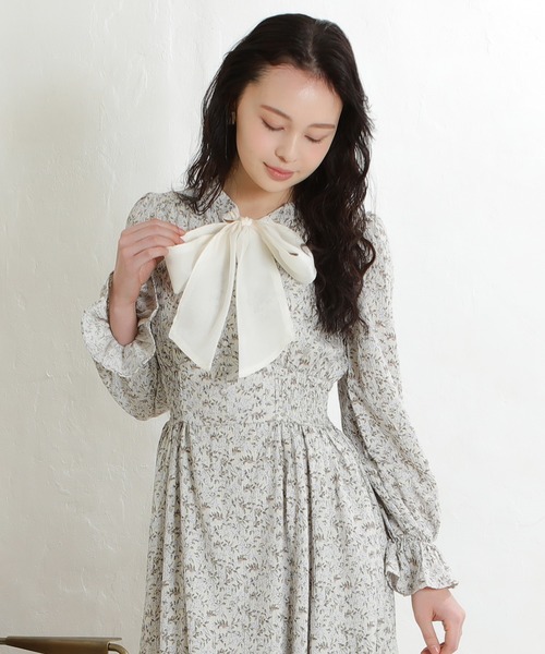ASTORIA ODIER(アストリアオディール)の「シアーリボンタイ花柄ワンピース(ワンピース・レディース・ブルー/ベージュ・MEDIUM)」の3枚目の写真