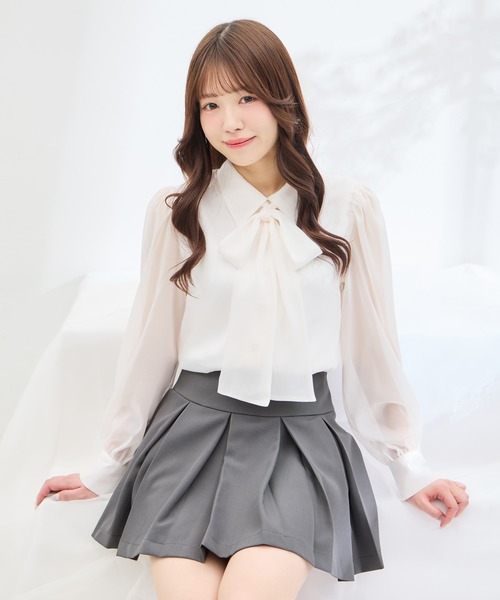 INGNI（イング）の「シアーボウタイブラウス（シャツ/ブラウス・レディース・ブルー系/ホワイト系その他3/ピンク/オフホワイト・M）」の2枚目の写真