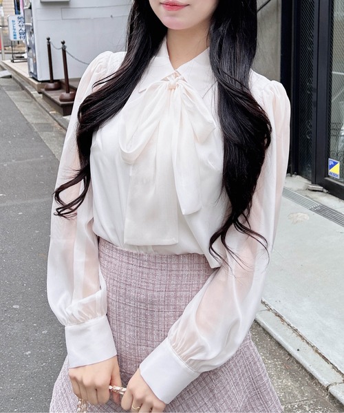 INGNI（イング）の「シアーボウタイブラウス（シャツ/ブラウス・レディース・ブルー系/ホワイト系その他3/ピンク/オフホワイト・M）」の5枚目の写真