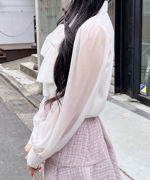 INGNI（イング）の「シアーボウタイブラウス（シャツ/ブラウス・レディース・ブルー系/ホワイト系その他3/ピンク/オフホワイト・M）」の8枚目の写真