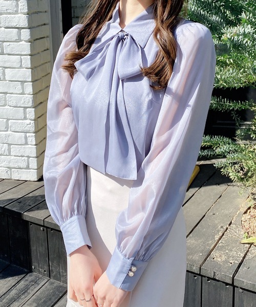 INGNI（イング）の「シアーボウタイブラウス（シャツ/ブラウス・レディース・ブルー系/ホワイト系その他3/ピンク/オフホワイト・M）」の21枚目の写真