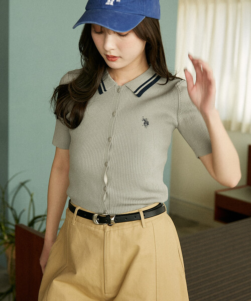U.S. POLO ASSN.(ユーエスポロアッスン)の「U.S. POLO ASSN. × PUBLUX/ユーエスポロアッスン 別注 襟配色 サマーニットポロ カーディガン 限定展開(カーディガン/ボレロ・レディース・ベージュ/ブラウン/グレー/オフホワイト・フリ-)」の14枚目の写真