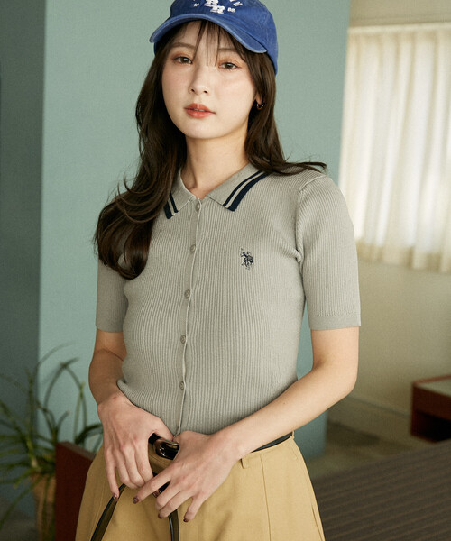 U.S. POLO ASSN.(ユーエスポロアッスン)の「U.S. POLO ASSN. × PUBLUX/ユーエスポロアッスン 別注 襟配色 サマーニットポロ カーディガン 限定展開(カーディガン/ボレロ・レディース・ベージュ/ブラウン/グレー/オフホワイト・フリ-)」の17枚目の写真