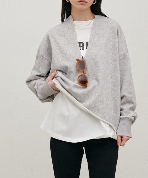 LARUTA(ラルータ)の「【LARUTA】断ち切りスキッパー裏毛プルオーバー(Tシャツ/カットソー・レディース・グレー/チャコールグレー/ライム/オフホワイト・FREE)」の3枚目の写真