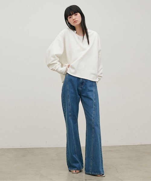 LARUTA(ラルータ)の「【LARUTA】断ち切りスキッパー裏毛プルオーバー(Tシャツ/カットソー・レディース・グレー/チャコールグレー/ライム/オフホワイト・FREE)」の9枚目の写真