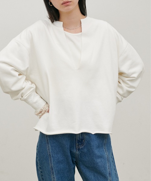 LARUTA(ラルータ)の「【LARUTA】断ち切りスキッパー裏毛プルオーバー(Tシャツ/カットソー・レディース・グレー/チャコールグレー/ライム/オフホワイト・FREE)」の5枚目の写真