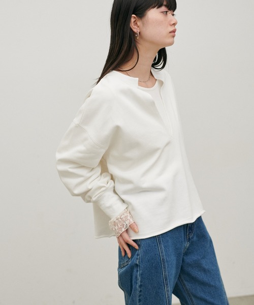 LARUTA(ラルータ)の「【LARUTA】断ち切りスキッパー裏毛プルオーバー(Tシャツ/カットソー・レディース・グレー/チャコールグレー/ライム/オフホワイト・FREE)」の6枚目の写真