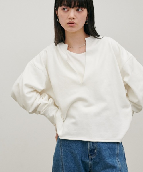 LARUTA(ラルータ)の「【LARUTA】断ち切りスキッパー裏毛プルオーバー(Tシャツ/カットソー・レディース・グレー/チャコールグレー/ライム/オフホワイト・FREE)」の7枚目の写真