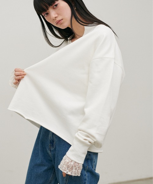 LARUTA(ラルータ)の「【LARUTA】断ち切りスキッパー裏毛プルオーバー(Tシャツ/カットソー・レディース・グレー/チャコールグレー/ライム/オフホワイト・FREE)」の8枚目の写真