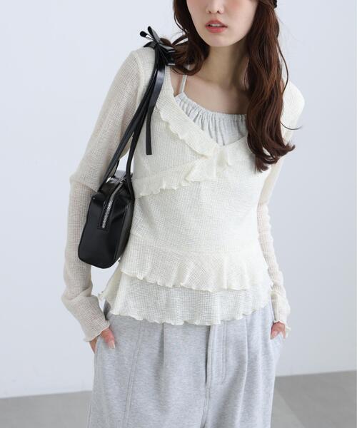 FREE'S MART（フリーズマート）の「◆ホルターインナーレイヤードカシュクールカットソー（Tシャツ/カットソー・レディース・ホワイト/グレー/カーキ・FREE）」の2枚目の写真