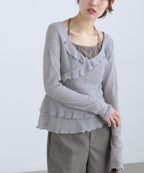 FREE'S MART（フリーズマート）の「◆ホルターインナーレイヤードカシュクールカットソー（Tシャツ/カットソー・レディース・ホワイト/グレー/カーキ・FREE）」の7枚目の写真