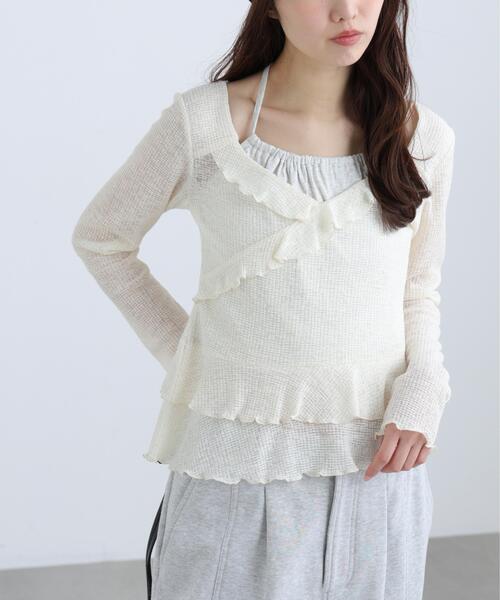 FREE'S MART（フリーズマート）の「◆ホルターインナーレイヤードカシュクールカットソー（Tシャツ/カットソー・レディース・ホワイト/グレー/カーキ・FREE）」の14枚目の写真