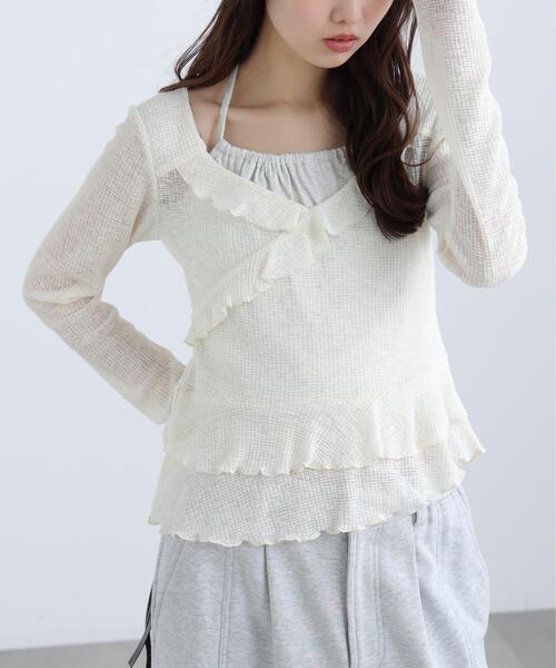 FREE'S MART（フリーズマート）の「◆ホルターインナーレイヤードカシュクールカットソー（Tシャツ/カットソー・レディース・ホワイト/グレー/カーキ・FREE）」の15枚目の写真