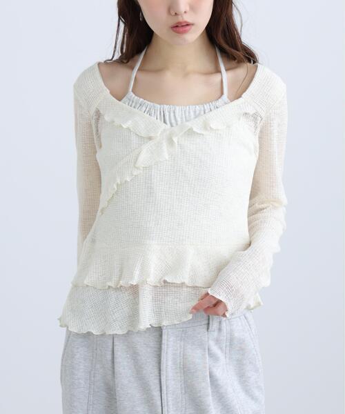 FREE'S MART（フリーズマート）の「◆ホルターインナーレイヤードカシュクールカットソー（Tシャツ/カットソー・レディース・ホワイト/グレー/カーキ・FREE）」の22枚目の写真