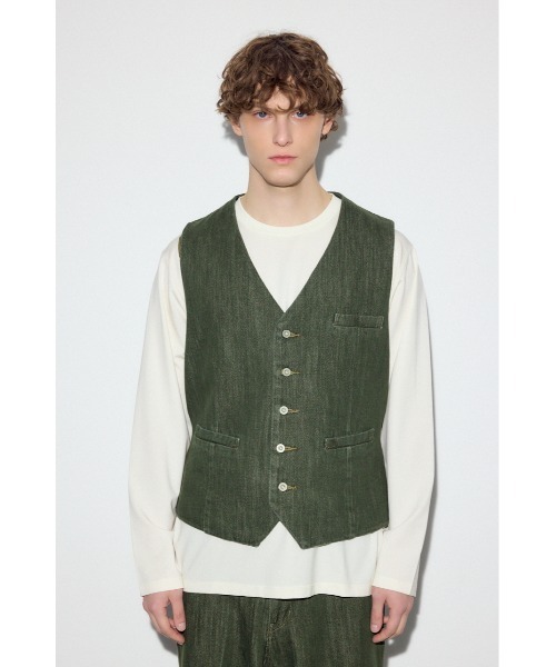 AZUL by moussy（アズールバイマウジー）の「リラックスデニムベスト（ベスト・メンズ・ワンウォッシュ/カーキ・LARGE/MEDIUM）」の7枚目の写真
