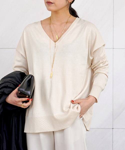 EVERYDAY I LIKE.(エヴリディアイライク)の「*シーアイランドVネックニット(ニット/セーター・レディース・アイボリー/ブラック・FREE)」の13枚目の写真