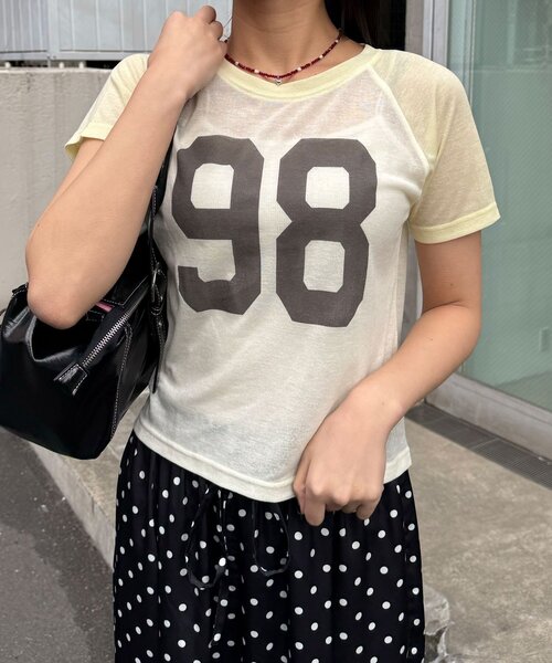 CIAOPANIC（チャオパニック）の「コンパクトナンバリングシアーラグランTEE（Tシャツ/カットソー・レディース・グレー/アイボリー/レッド・ONE SIZE）」の20枚目の写真