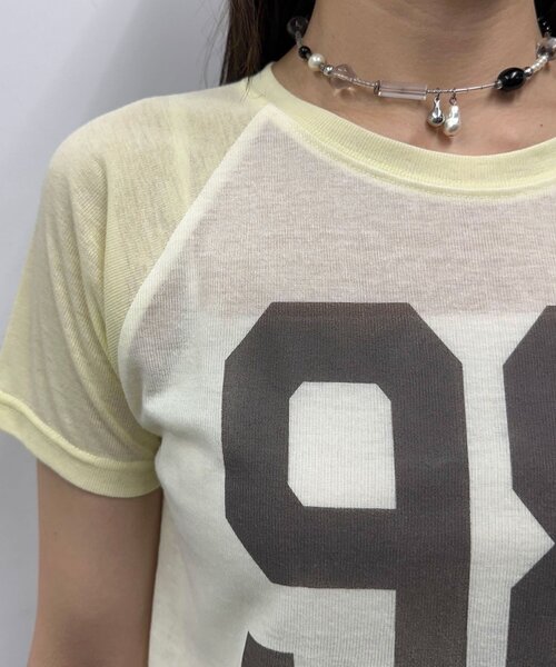 CIAOPANIC（チャオパニック）の「コンパクトナンバリングシアーラグランTEE（Tシャツ/カットソー・レディース・グレー/アイボリー/レッド・ONE SIZE）」の4枚目の写真