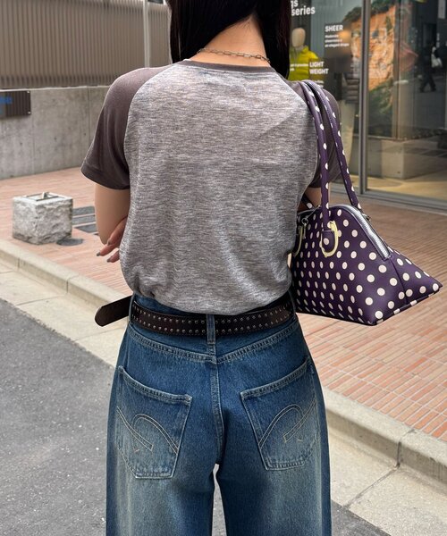 CIAOPANIC（チャオパニック）の「コンパクトナンバリングシアーラグランTEE（Tシャツ/カットソー・レディース・グレー/アイボリー/レッド・ONE SIZE）」の9枚目の写真