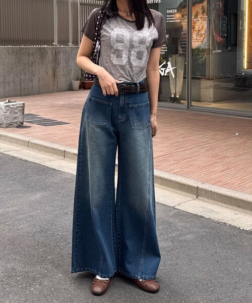 CIAOPANIC（チャオパニック）の「コンパクトナンバリングシアーラグランTEE（Tシャツ/カットソー・レディース・グレー/アイボリー/レッド・ONE SIZE）」の10枚目の写真