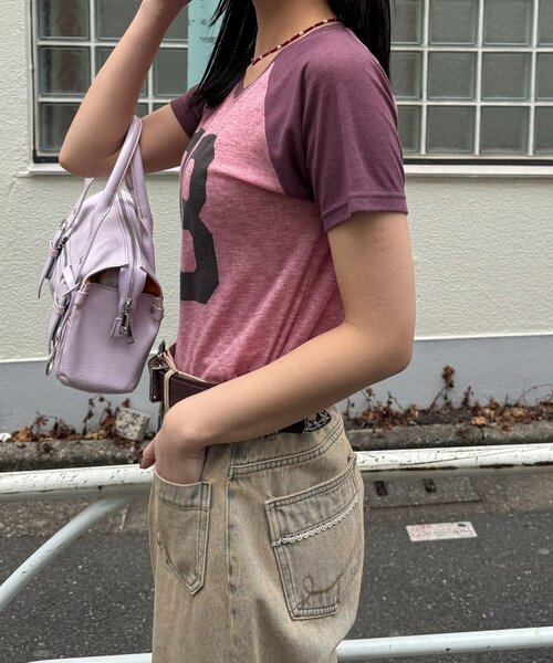 CIAOPANIC（チャオパニック）の「コンパクトナンバリングシアーラグランTEE（Tシャツ/カットソー・レディース・グレー/アイボリー/レッド・ONE SIZE）」の15枚目の写真