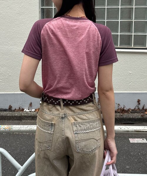 CIAOPANIC（チャオパニック）の「コンパクトナンバリングシアーラグランTEE（Tシャツ/カットソー・レディース・グレー/アイボリー/レッド・ONE SIZE）」の16枚目の写真