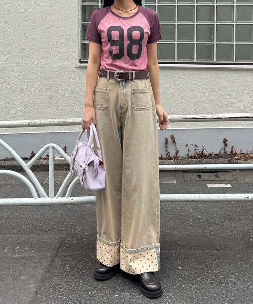 CIAOPANIC（チャオパニック）の「コンパクトナンバリングシアーラグランTEE（Tシャツ/カットソー・レディース・グレー/アイボリー/レッド・ONE SIZE）」の17枚目の写真