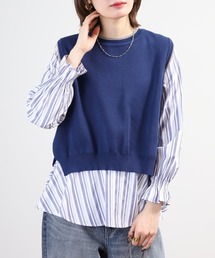 A.N.L ニットベスト×長袖ブラウスセット