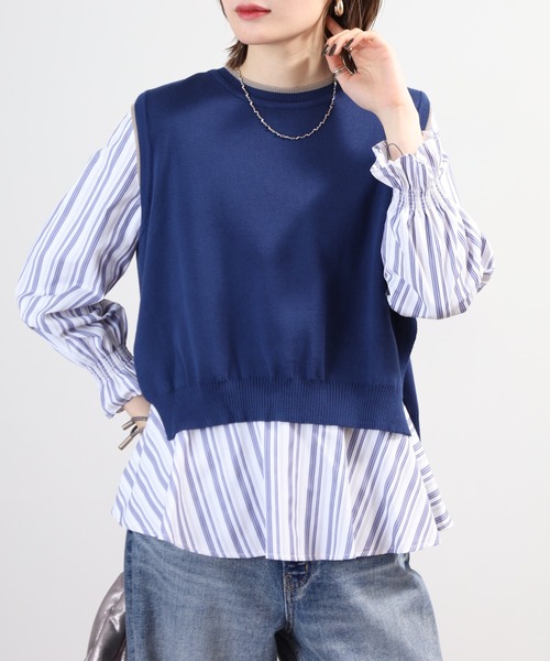 A.N.L(エーエヌエル レーベル)の「A.N.L ニットベスト×長袖ブラウスセット(シャツ/ブラウス・レディース・ブラック/ベージュ/ネイビー・38)」の12枚目の写真