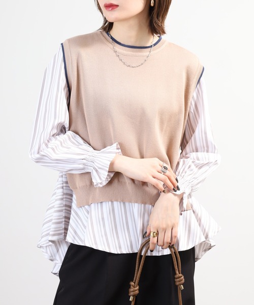 A.N.L(エーエヌエル レーベル)の「A.N.L ニットベスト×長袖ブラウスセット(シャツ/ブラウス・レディース・ブラック/ベージュ/ネイビー・38)」の4枚目の写真
