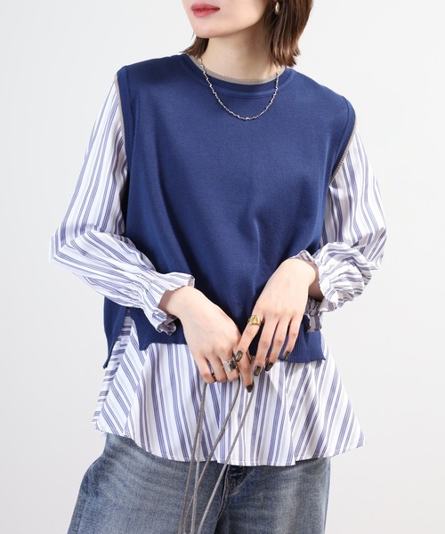 A.N.L(エーエヌエル レーベル)の「A.N.L ニットベスト×長袖ブラウスセット(シャツ/ブラウス・レディース・ブラック/ベージュ/ネイビー・38)」の10枚目の写真