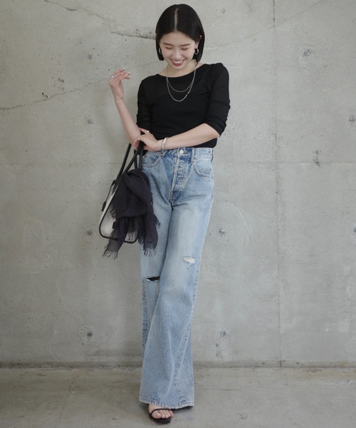 anuans（アニュアンス）の「バックオープンシアーカットトップス（Tシャツ/カットソー・レディース・ブラック/アイボリー/ブラウン・FREE）」の13枚目の写真