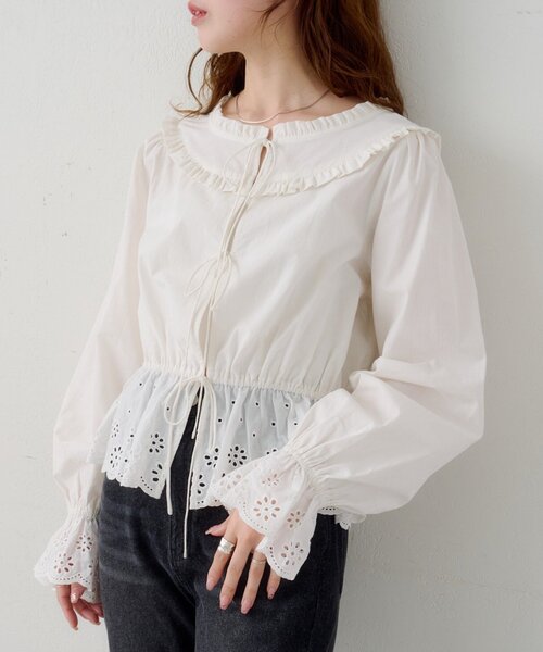 [Ограниченная серия в некоторых магазинах] B‑cottonless frill blouse