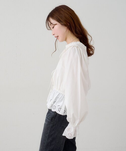 Kastane(カスタネ)の「【一部店舗限定】Bコットンレース フリルブラウス(シャツ/ブラウス・レディース・ブラック/ホワイト・FREE)」の4枚目の写真
