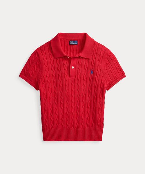 ケーブルニット コットン クロップド ポロシャツ（ポロシャツ）｜POLO