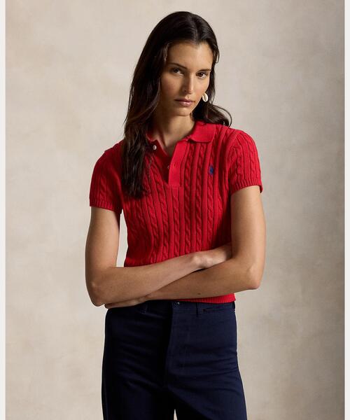 POLO RALPH LAUREN（ポロ ラルフ ローレン）の「ケーブルニット コットン クロップド ポロシャツ（ポロシャツ・レディース・レッド・M/S/L/XS）」の5枚目の写真