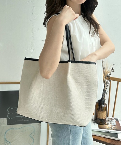 Eclat one(エクラワン)の「【Eclat one】シンプル 横長 キャンバス 肩掛け トート バッグ(トートバッグ・レディース・ホワイト/ブラウン/ブラック・FREE)」の8枚目の写真