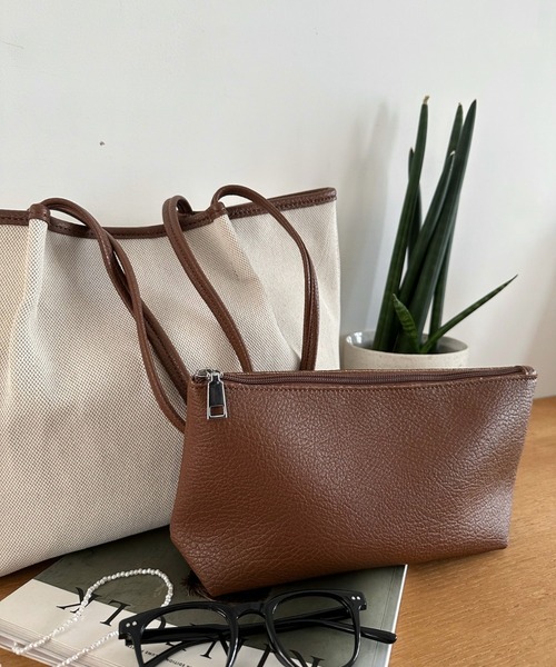 Eclat one(エクラワン)の「【Eclat one】シンプル 横長 キャンバス 肩掛け トート バッグ(トートバッグ・レディース・ホワイト/ブラウン/ブラック・FREE)」の21枚目の写真