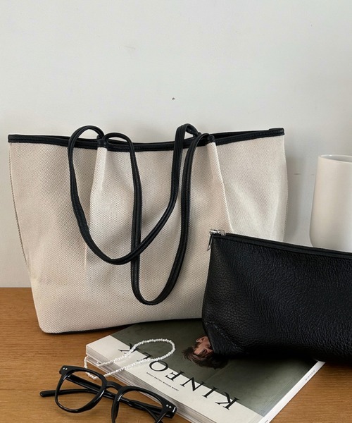 Eclat one(エクラワン)の「【Eclat one】シンプル 横長 キャンバス 肩掛け トート バッグ(トートバッグ・レディース・ホワイト/ブラウン/ブラック・FREE)」の22枚目の写真