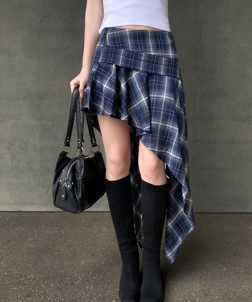 VEILA（ヴェイラ）の「チェック柄 イレヘムミニスカート（スカート・レディース・ネイビー・S/L/M）」の9枚目の写真