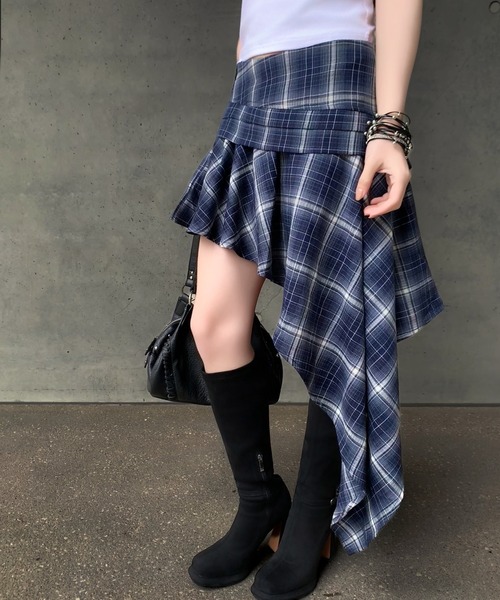 VEILA（ヴェイラ）の「チェック柄 イレヘムミニスカート（スカート・レディース・ネイビー・S/L/M）」の10枚目の写真