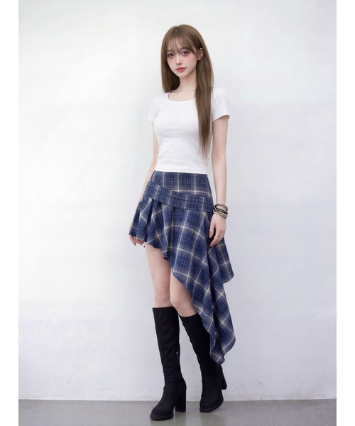 VEILA（ヴェイラ）の「チェック柄 イレヘムミニスカート（スカート・レディース・ネイビー・S/L/M）」の7枚目の写真