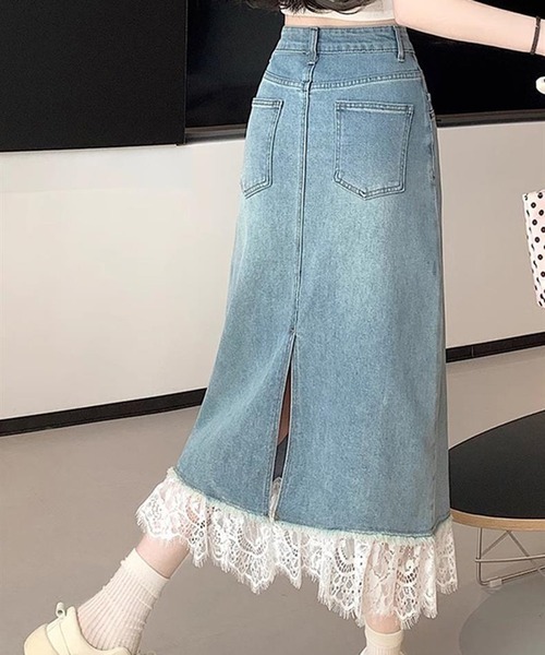 &soiree(アンドソワレ)の「裾レースデニムタイトスカート(スカート・レディース・ブルー・SMALL/MEDIUM/LARGE/X-LARGE)」の4枚目の写真