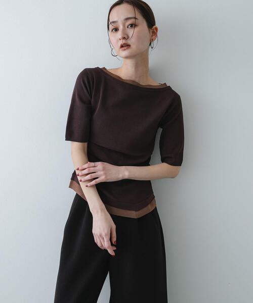 SENSE OF PLACE by URBAN RESEARCH（センスオブプレイスバイアーバンリサーチ）の「『洗濯可』レイヤードアシメセーター（ニット/セーター・レディース・ブラウン/アイボリー/チャコールグレー・ONE）」の3枚目の写真